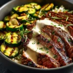 Grilled Steak Bowl with Creamy Sauce & Grilled Zucchini First Image