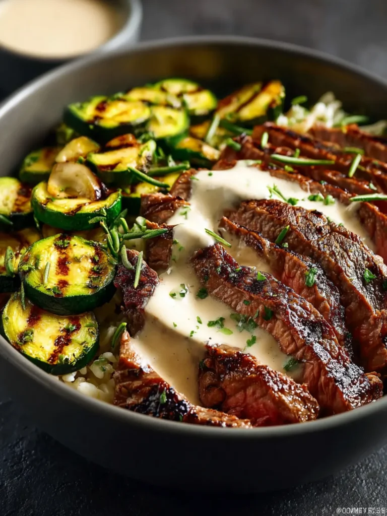 Grilled Steak Bowl with Creamy Sauce & Grilled Zucchini First Image