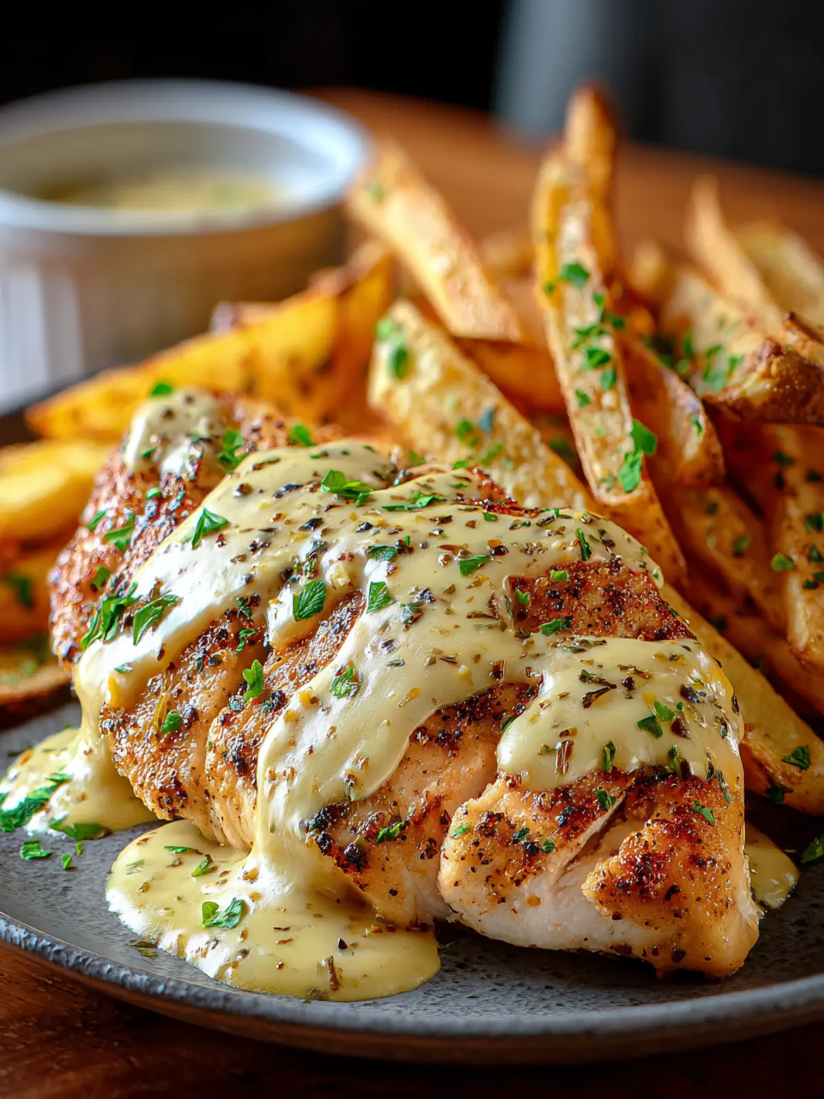 Irresistible Chicken Fillet with Garlic Parmesan Sauce & Fries First Image