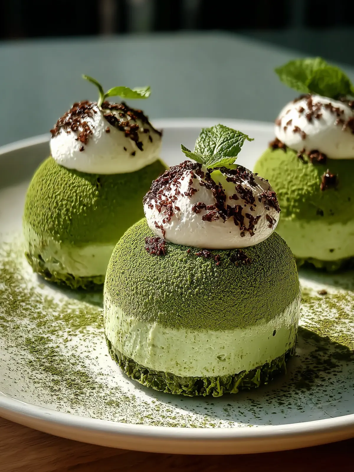 Indulge in Creamy Matcha White Chocolate Mousse Domes First Image