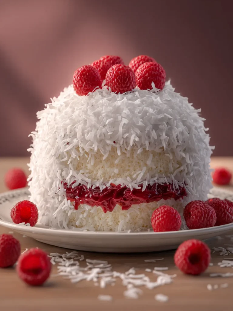 Raspberry Coconut Snowball Cake First Image